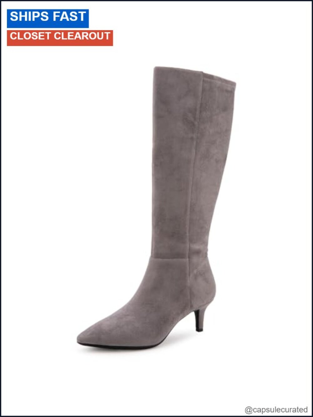 Epic Knee-High Kitten Heel Faux Suede Boots - Pointed Toe Equestrian Boot